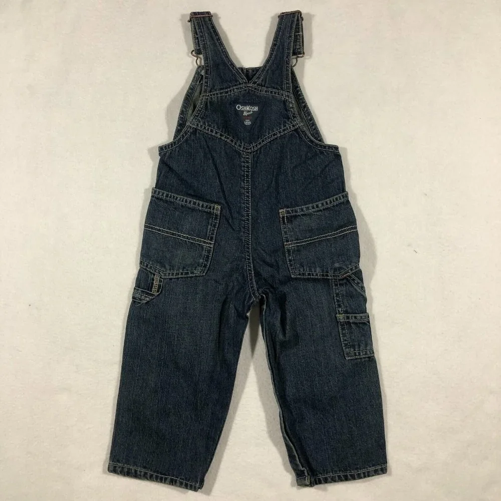 Oshkosh B'Gosh Kids 18 Months Toddler Bib Overalls Blue Dark Wash Snaps NEW NWT